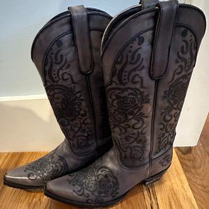 Old Gringo 11B Womens Boots - Rustic Grey w/Black Floral Cutout Design! NEW!